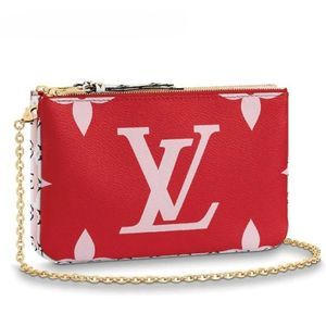 Pochette Double Zip Monogram Canvas Chain Gold Red Pink